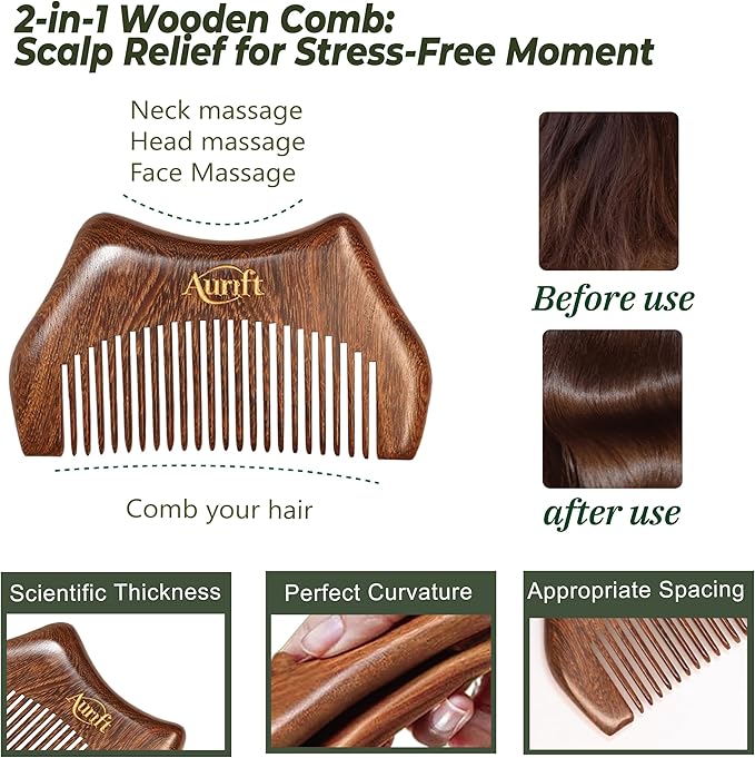 4-in-1 Wooden Gua Sha Tool Set – Facial, Body & Scalp Manual Guasha Massage Tool for Tension Relief, Includes Portable Mini Wooden Comb,Valentine’s Day Gift-Ready Box