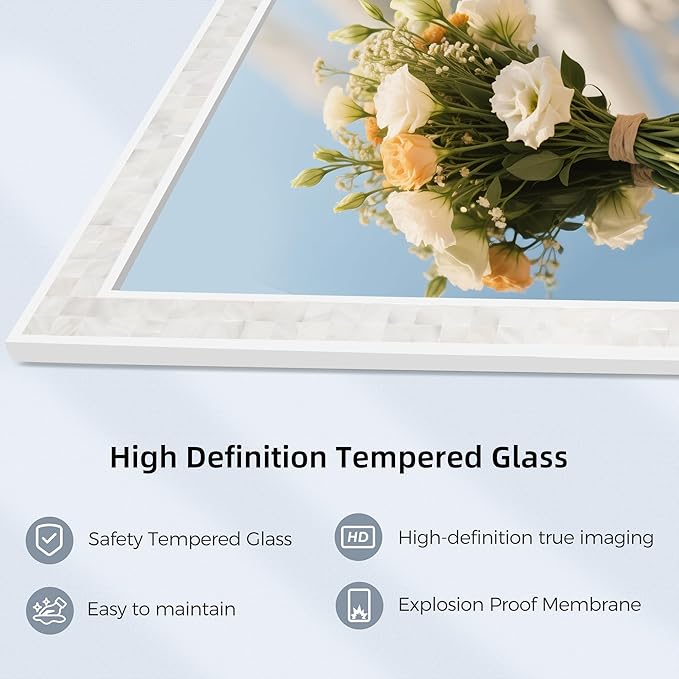 Tanmicoshomy White Shell Framed Rectangular Mirrors for Bathroom, 30x40 Inch Mirrors with Tempered Glass for Bedroom Living Room or Entryway, Wall Mounted Horizontal or Vertical Hanging