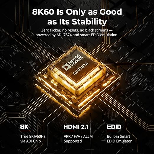 TESmart 8K@60Hz HDMI KVM Switch 4 Computers 1 Monitor USB 3.0, 4 Port KVM 4K@144Hz for Gaming, 1G Ethernet, EDID Emulators, Hotkey Switch, ADI Chip, Audio & Microphone with All Input Cables