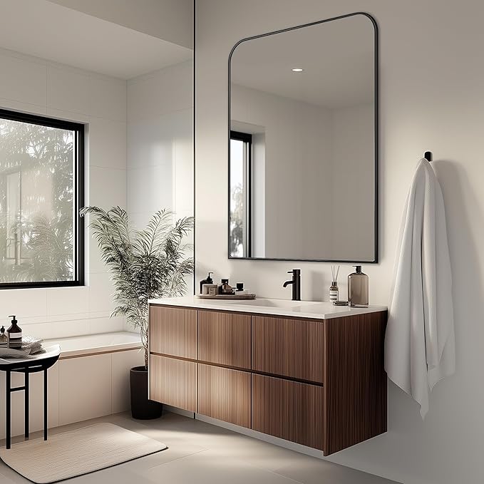 Bathroom Mirror, Wall Mirrors, Black Metal Framed Wall-Mounted Mirrors, Bathroom Vanity Mirror for Over Sink, Living Room, Bedroom, Entryway, 40x32 Inch, Black