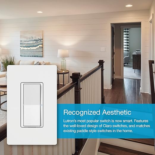 Lutron Claro Smart Light Switch for Caseta Lighting, for LED Lights, Fans, 5 Amp, Single-Pole/3-Way, Neutral Required, DVRF-5NSS-WH-2, White, 2 Pack