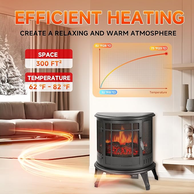 25in Electric Fireplace Heater Stove - Infrared Heater with Realistic LED 3D Flames and Remote Contro, Fire Place Electric, Fake Freestanding Fireplace for Indoor Use, Timer, 750 | 1500W