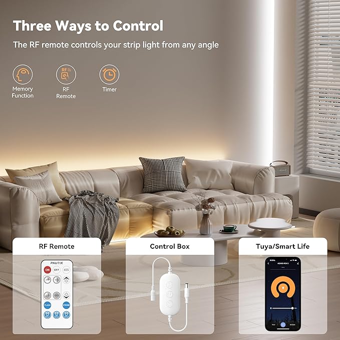 PAUTIX RF WiFi Smart Remote Dimmer for Single Color LED Strip Lights,Compatible with Alexa and Google,14-Key Wireless Remote,DC 12-24V Controller for 3528/2835/5050/COB LED Strip Light