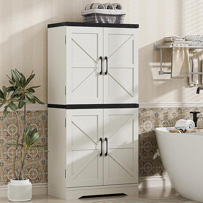 Farmhouse Floor Storage Cabinet with Adjustable Shelves, Rustic Style for Bathroom, Kitchen, Living Room