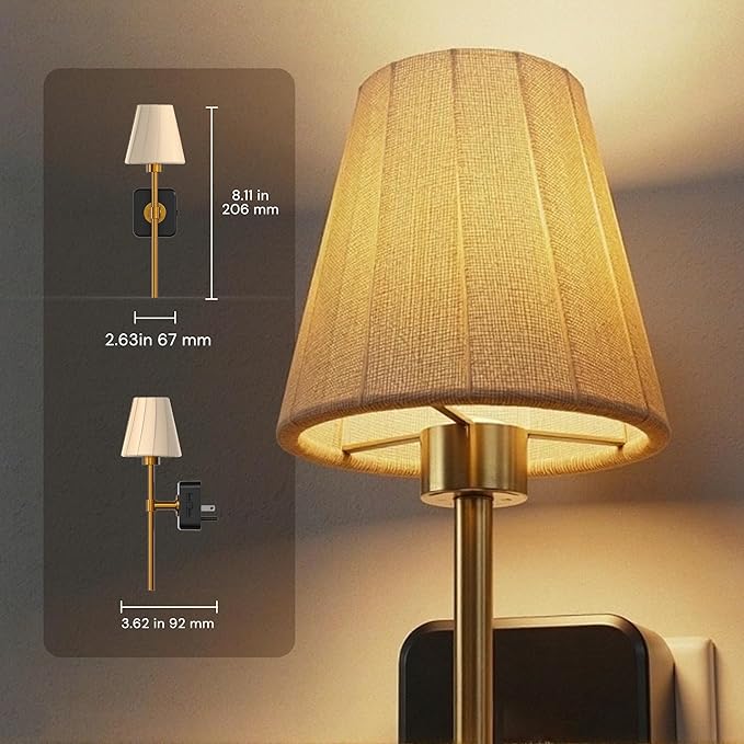 L LOHAS LED Night Lights Plug into Wall, 2 Pack Pleated Fabric Cover Night Light, Dusk to Dawn Sensor Vintage Nightlight, 0-100LM Dimmable, for Bedroom Living Room Hallway