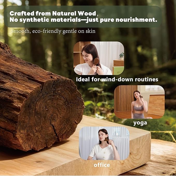 4-in-1 Wooden Gua Sha Facial Tools & Hair Detangler Brush Set – Manual Guasha tool for Face & Jawline Lifting, Double Chin Reduction, Scalp & Head Massager, Eye & Ear Acupressure, Gift for Women