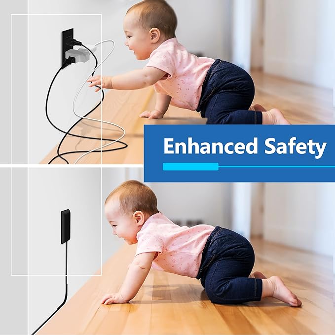 LIDER Flat-Face Outlet Extender with 3 Receptacles, Ultra-Thin Wall Plate Plug with Cord Extender and 3-Outlet Power Strip, 3ft Cord, LWE3-315-BK, ETL-Listed, Black