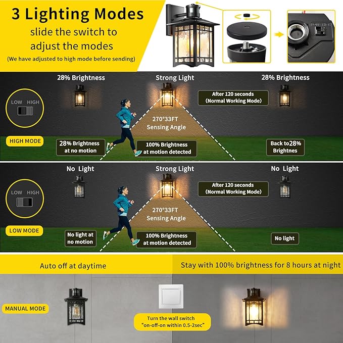 XANGQAN Bronze Outdoor Motion Sensor Lights - Dusk to Dawn Lighting Fixture for Outside House Exterior - Wall Mount Porch Lantern with Yard Front Motion Detector - Garage Patio Anti-Rust Light