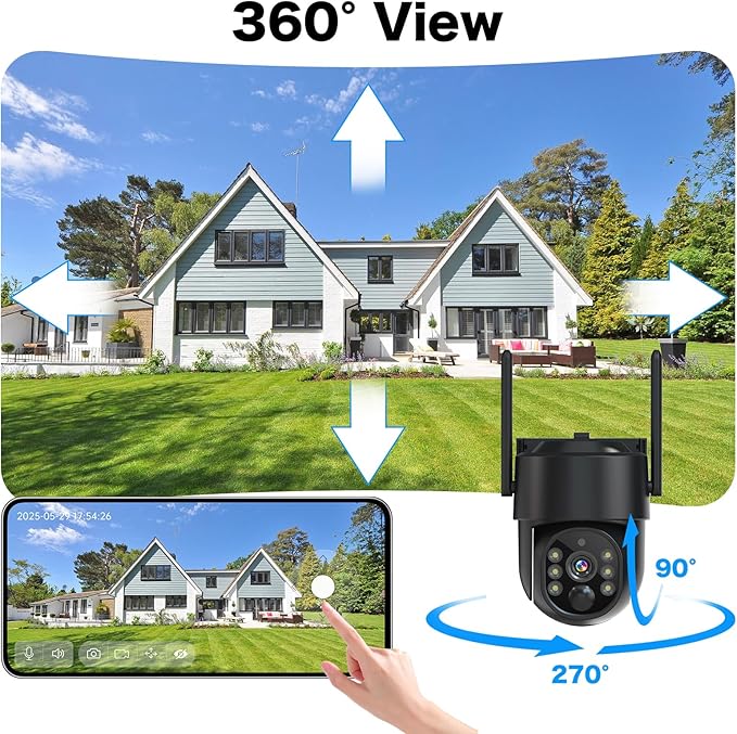 Seeborder Solar Security Cameras Wireless Outdoor, 2K 4MP Security Cameras Battery Powered PTZ WiFi Camera, Color Night Vision, 2-Way Talk, PIR Motion Detection for Home Security (Black 4 Pack)