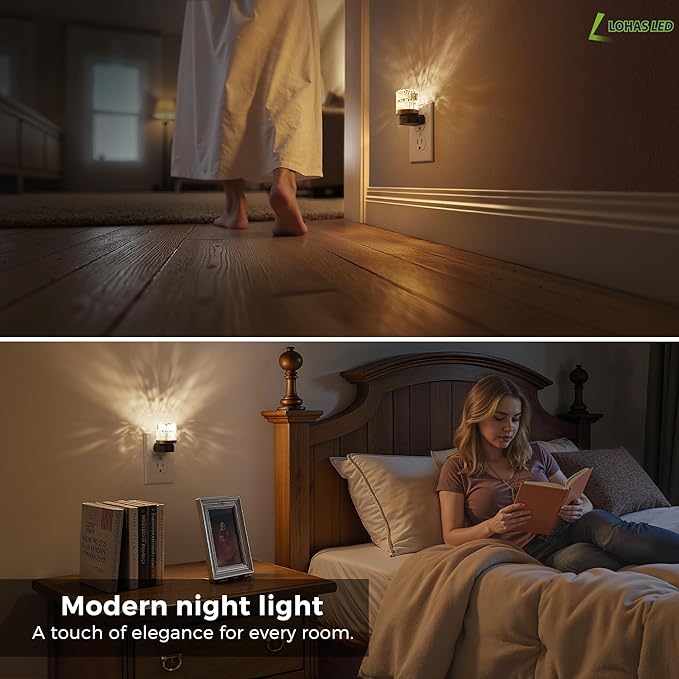 L LOHAS LED Night Light, Night Lights Plug into Wall, 3000K Soft Light LED NightLights, Built in Dusk to Dawn Sensor for Hallway, Bathroom, Rooms