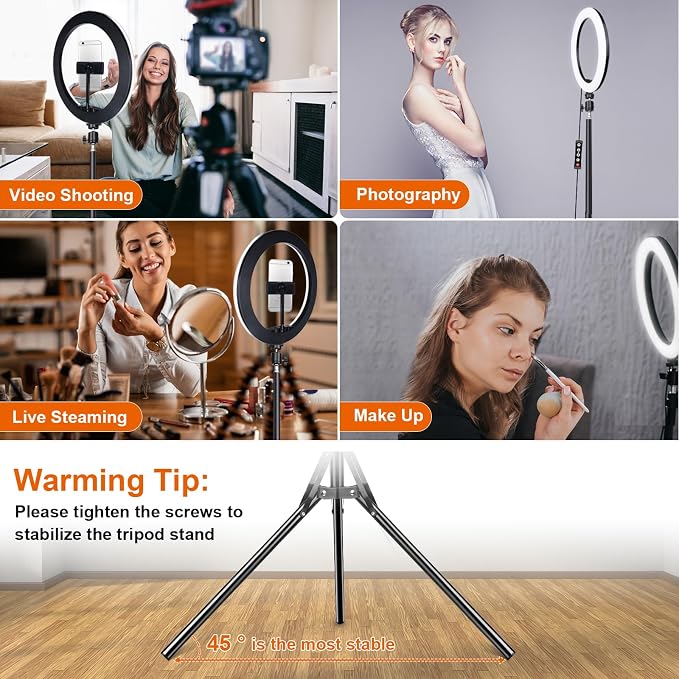 12" Selfie Ring Light with 75" Tripod Stand & 2 Phone Holder, LED Camera - Image 7