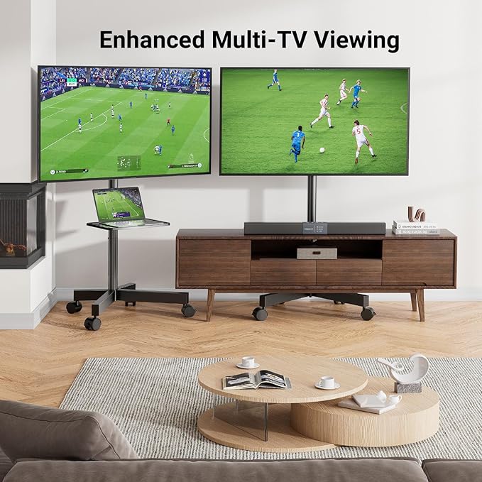 PERLESMITH Mobile TV Stand for 23-60 Inch LCD LED Flat/Curved Screen TVs, Tilt TV Cart Holds up to 88Lbs, Portable TV Stand with Laptop Shelf, Rolling TV Floor Stand Max VESA 400x400mm (PSTVMC06)