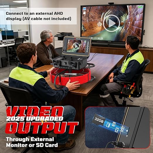 HBUDS Sewer Camera, Self Leveling Drain Camera 65ft with Meter Counter, 7mm Thick Cable, 9" HD Screen 1080P Plumbing Cameras Snake with Light, 5100mAh Battery Duct Pipe Video Inspection Cam DVR 32GB