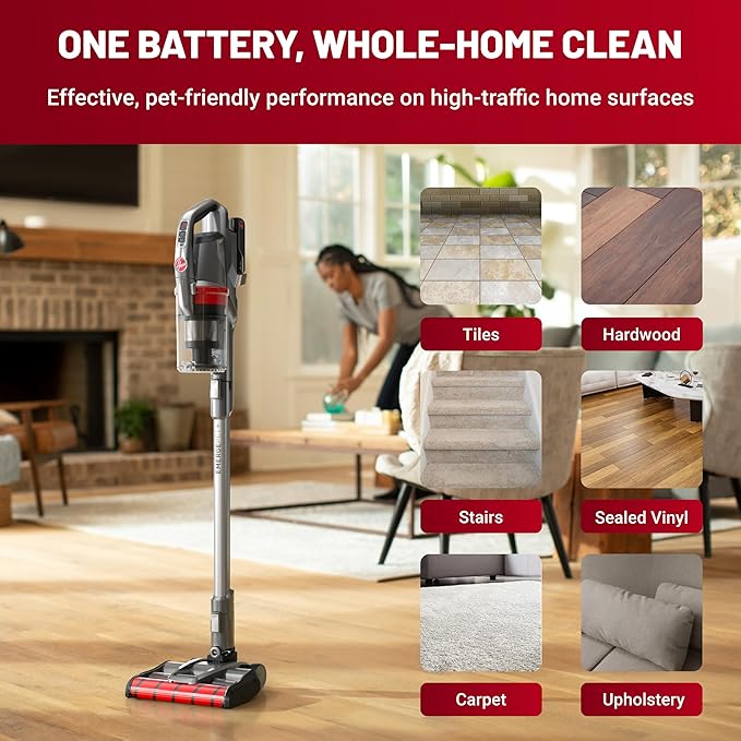 Hoover ONEPWR WindTunnel Emerge Pet+ Cordless Stick Vacuum Cleaner, Lightweight Stick Vac, Powerful and Quiet Cleaning, Self Standing, No Wall Mount Required, Cordless Vacuum Cleaners for Home Use