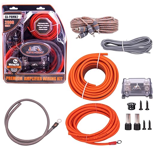 Elite Audio Premium 4 Gauge CCA Amplifier Installation Wiring Amp Kit, 2000 watt High-Power Wiring with Triple Shielded RCA’s and ANL Fuse Holder - EA-PRMK2 Amp Install Kit