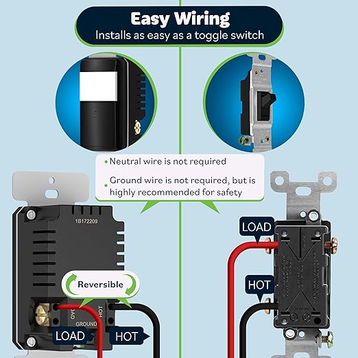 TOPGREENER PIR Motion Sensor Light Switch, Occupancy & Vacancy Motion Sensor Switch, 𝐎𝐩𝐞𝐫𝐚𝐛𝐥𝐞 𝐖𝐢𝐭𝐡𝐨𝐮𝐭 𝐆𝐫𝐨𝐮𝐧𝐝 𝐖𝐢𝐫𝐞, No Neutral Wire, TDOS5-HL-BK-6PCS, Black