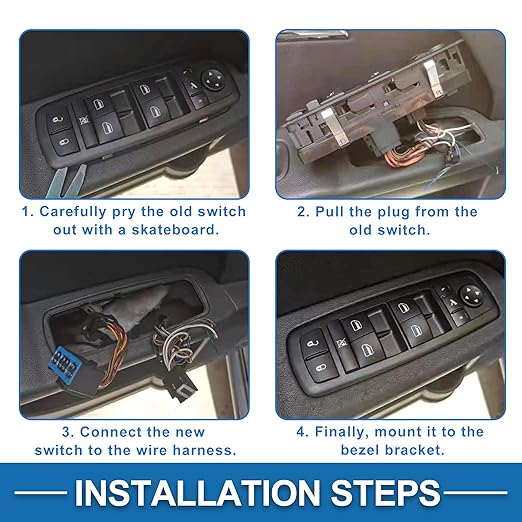 A ABSOPRO Power Window Switch No.68262252AC Front Left Driver Side Window Control Switch for Ram 1500 2500 3500 Black