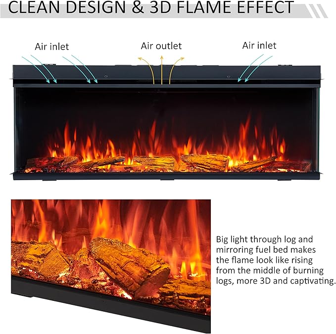 LegendFlame 51" W Smart Build in Electric Fireplace Insert, 1-2-3 Sided View, Heater 750W/1500W, Multi Colors of Flame & Fuel Bed, Alexa/Google Assistant Enabled