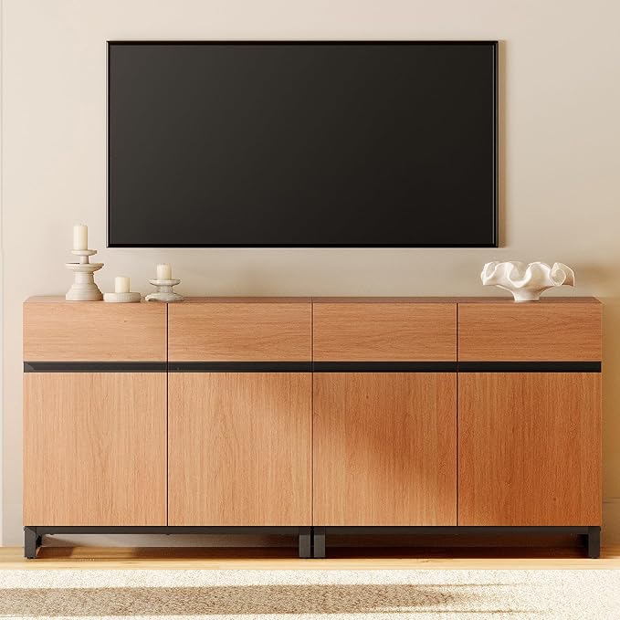 WAMPAT Modern TV Stand for TVs up to 70 inch, 2 in 1 Entertainment Center TV Console with Adjustable Shelves and Metal Base for Living Room,Bedroom, Mocha