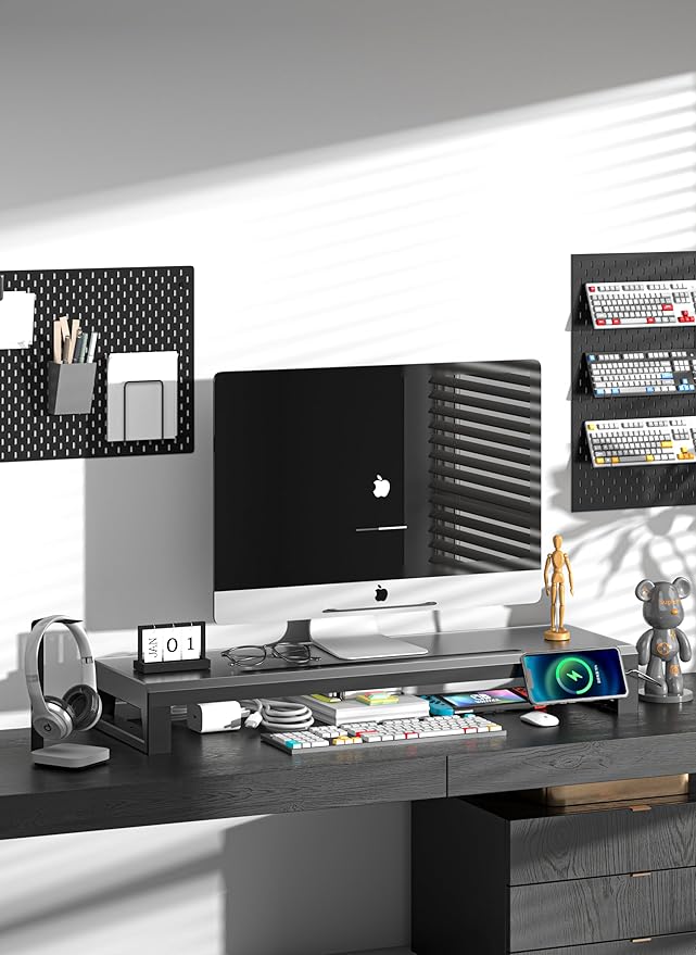 GECKOSTROLL Computer monitor stand Laptop Desk Shelf & Monitor Riser ，27.55 inches,22W charging , 2 USB 3.0 , and 1 USB 2.0， Monitors/PC/Laptop/Computer Space Saver Organizer ，Heavy Duty Gift Gaming Studio Office (USB Hub Fast Charging Version, 700mm)