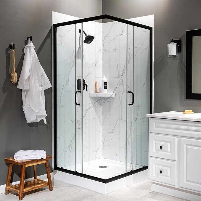 Palisade 78in x 36in x 36in Waterproof Vinyl Corner Shower Surround Kit with Accessories in Urban Glacier