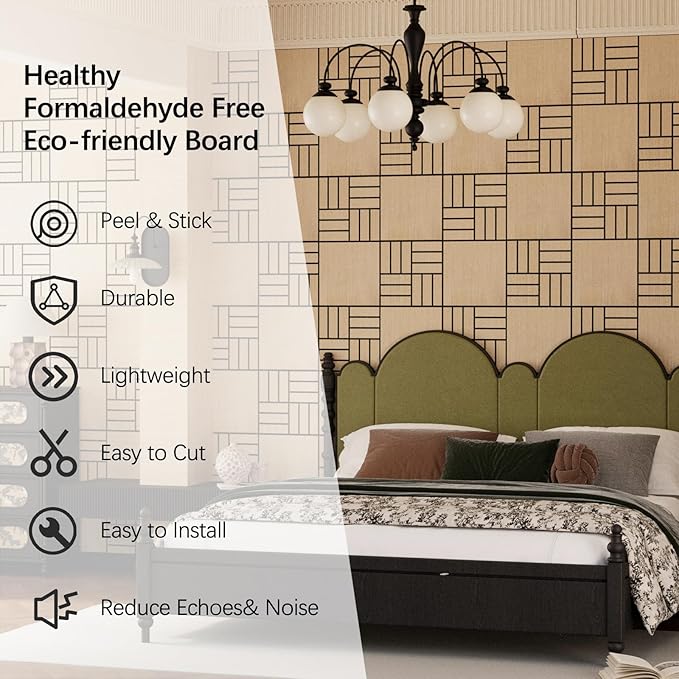 ARMURO 4 Packs Acoustic Wall Panels - Self-Adhesive 3D Wood Slat Wall Panel- Peel and Stick Sound Absorbing Panels for Noise Reducing - Feature Wall Decor for Home & Office