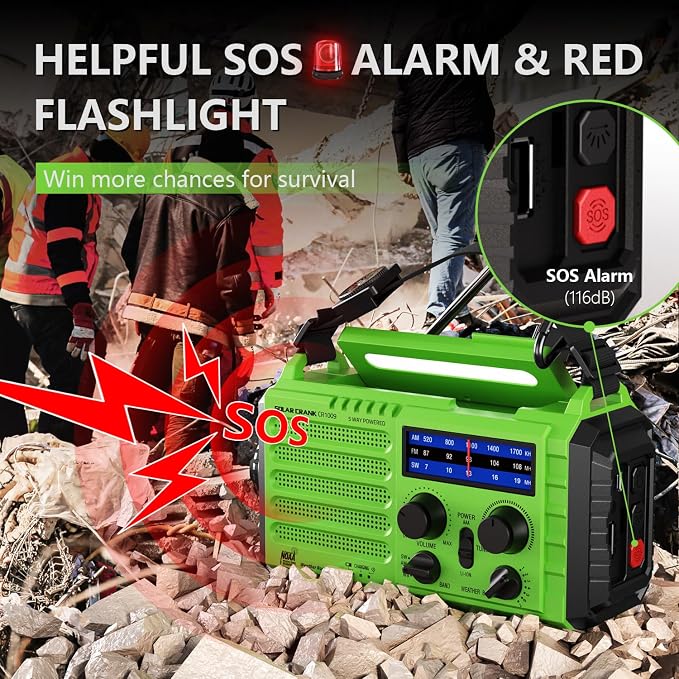 NOAA-Certified Emergency Weather Radio, AM/FM Portable Solar Hand Crank Powered - Image 6