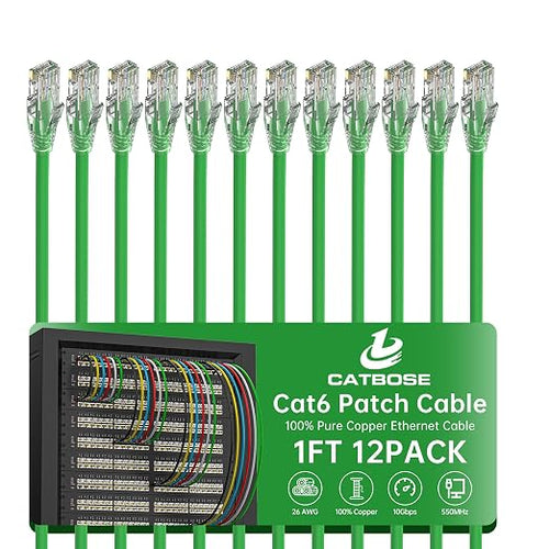 1 Foot Cat6 Patch Cables, Solid Pure Copper Patch Cord, Cat 6 Ethernet Cable by CatBose