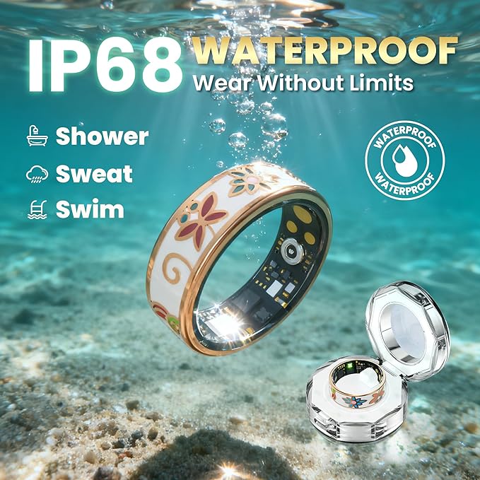 Enamel Craft Smart Ring for Women & Men - No Subscription Fee Fitness Tracker with Sleep Tracking, Heart Rate, SpO2 - IP68 Waterproof for iPhone Android - Activity Tracker, Remote Camera Size9