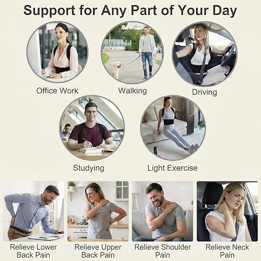 Full Back Posture Corrector for Women & Men – Pull-Back System Posture Brace – Wide Soft Straps, Breathable Mesh, Adjustable Support for Slouching, Rounded Shoulders & Upper Spine Pain Relief