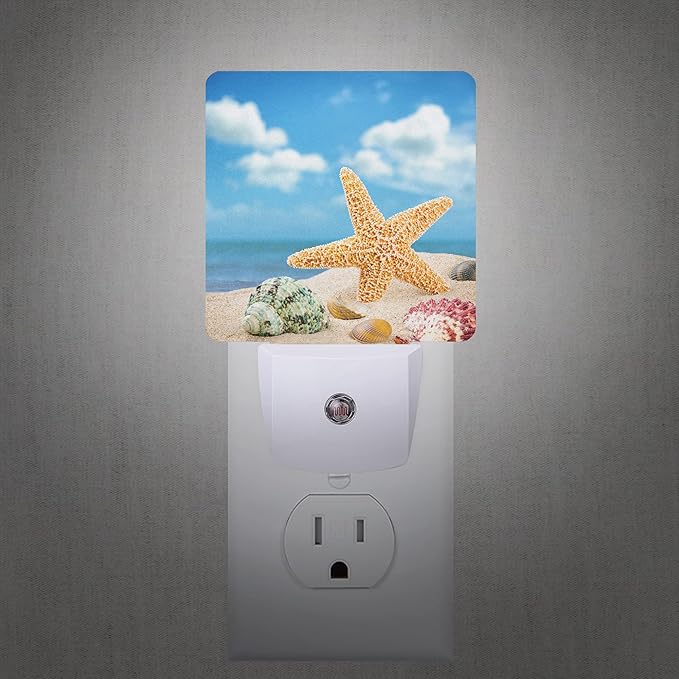 Smoaffly Seashells Starfishes Beach Night Light Plug-in LED Nightlights Auto Sensor Night Lamp Dusk-to-Dawn Lamp Home Decor for Nursery Children Girls Boys