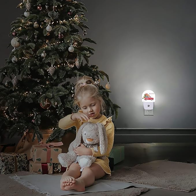 YESPOAK Merry Christmas Night Light,Dusk to Dawn Round Red Truck Gifts Night Lights Plug Into Wall for Home Indoor Staircase Kitchen Corridor