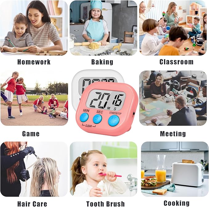 ZILLEEN Classroom Timer for Kids Teachers 2 Pack Digital Timers, White & Pink