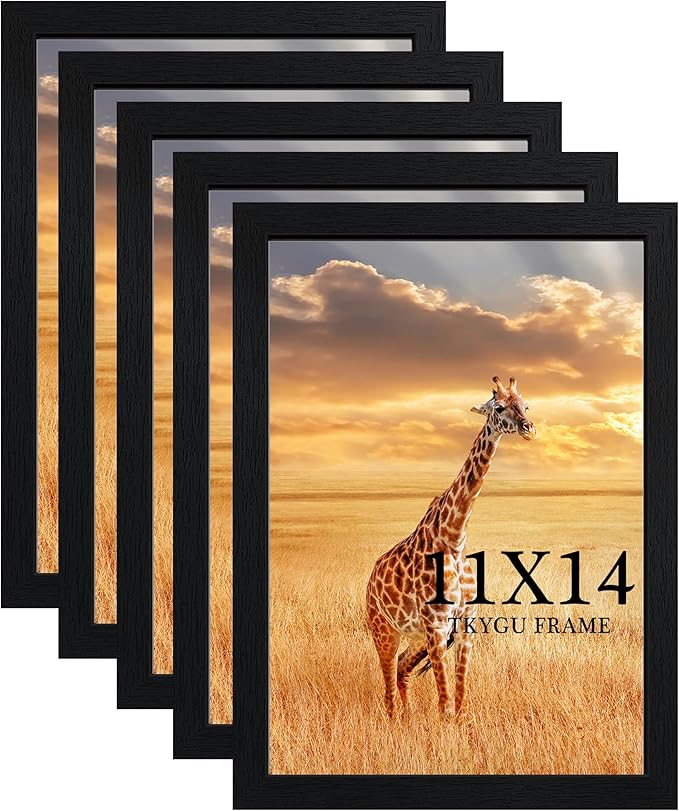 TKYGU 11x14 Picture Frame Set of 5,Wooden Frame 11x14 Wall Gallery Poster Photo frame Black with Durable Shatter Resistant Plexiglass for Wall Mounting Family -friend- wedding best gift