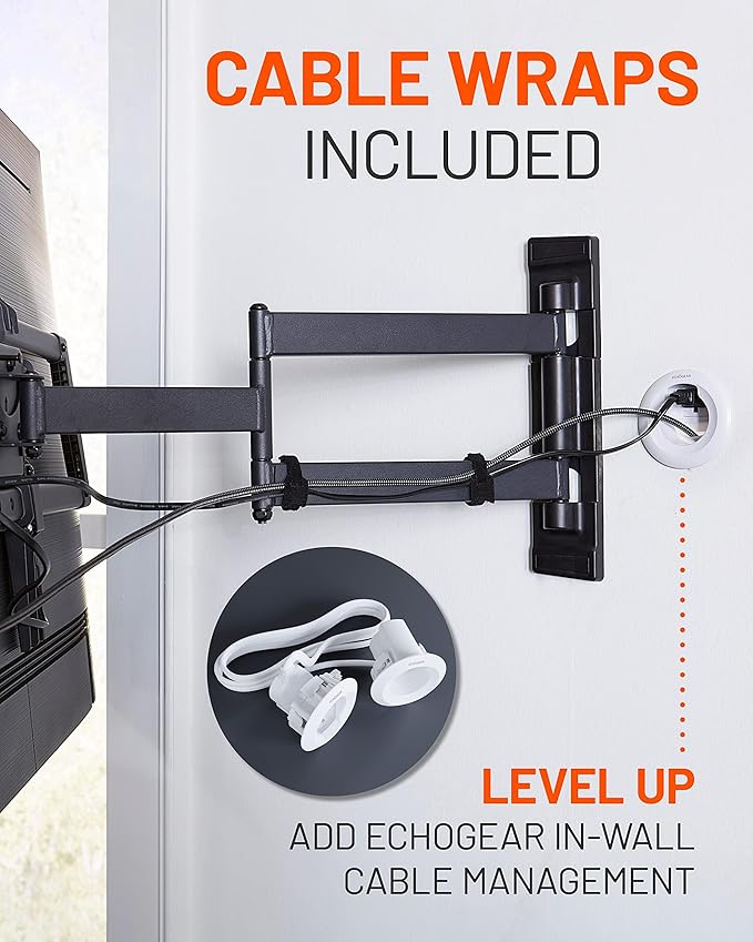 ECHOGEAR Corner TV Wall Mount for Big TVs - 24 Inches of Extension Plus Smooth Full Motion - Mount TVs Up to 65" in The Corner Or Up to 75" On A Flat Wall - Drilling Template & Cable Ties Included