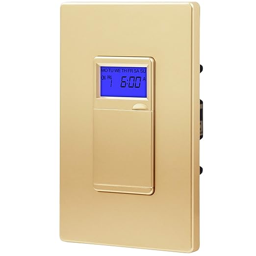 TOPGREENER Digital Astronomic Timer Switch, 7-Day Programmable Sunrise Sunset, Single Pole or 3-Way, Neutral Wire Required, 120VAC, UL Listed, TGT01-H-GD, Gold