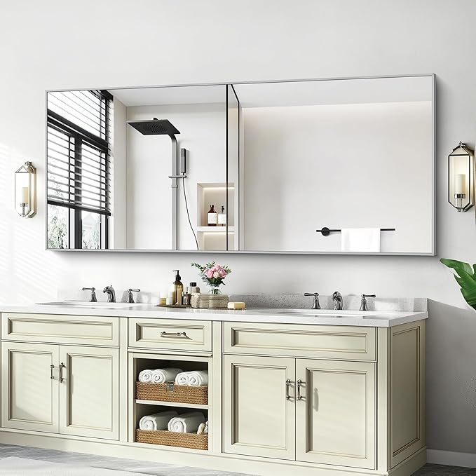 30x72inch Bathroom Mirror, Silver Rectangle Mirror with Thin Metal Frame, Large Rectangular Wall Mirror for Bathroom, Living Roomm, Hair Salon, Big Farmehouse Mirrors Hang Horizontal/Vertical