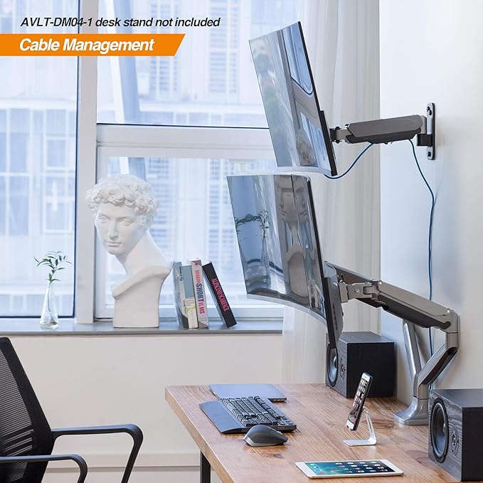 AVLT Single 32" Monitor Wall Mount - Fits One Flat/Curved Monitor, Full Motion Height Swivel Tilt Rotation Adjustable Arm - VESA/Cable Management