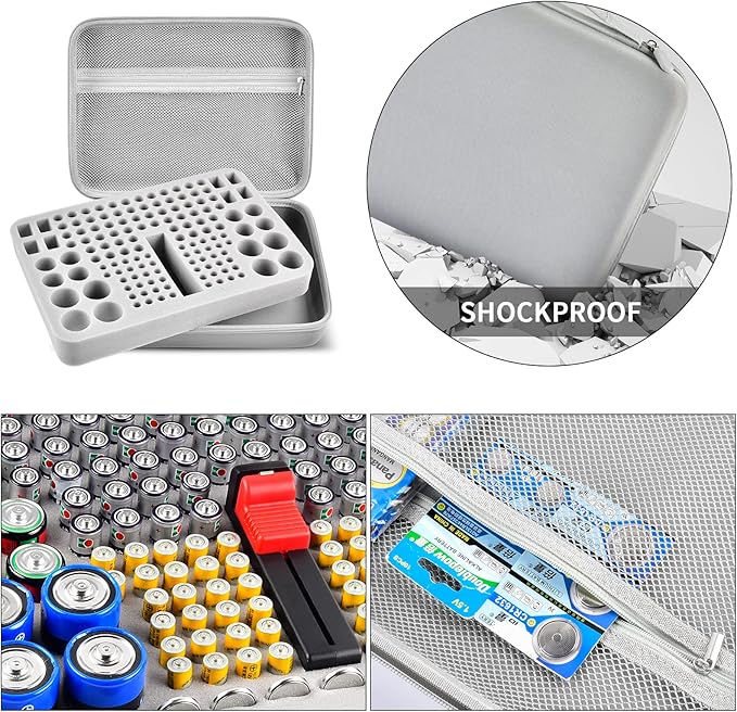 Battery Organizer Case, 150+ Batteries Storage Holder Container with Tester Garage Organization Box for AA AAA 9V C D Lithium 3V LR44 CR2016 CR1632 CR2032 CR2025 (Not Includes Battery Pack)-Gray