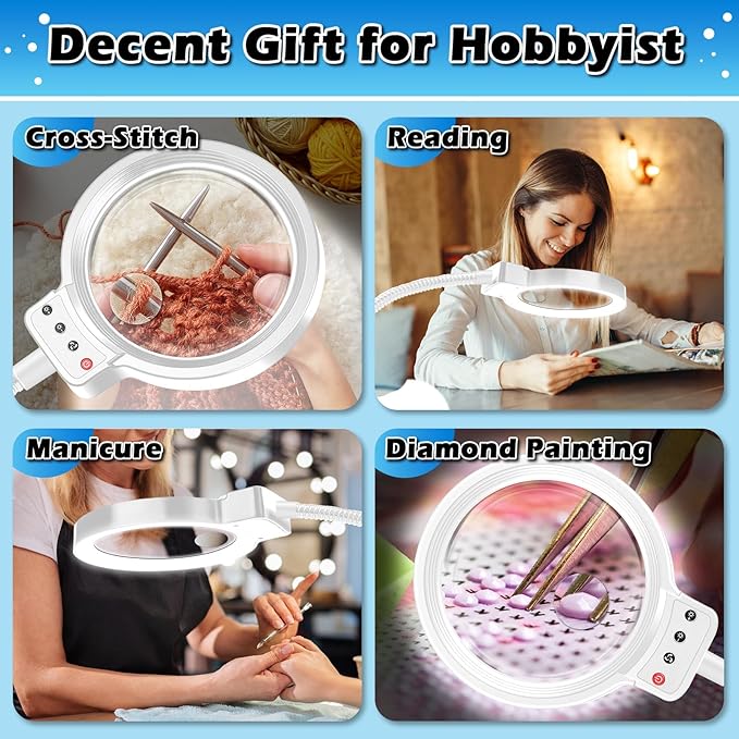 30X 10X Large Floor Magnifying Glass with Light and Stand,72 LED Flexible Gooseneck Floor Magnifying Lamp,2 in 1 Lighted Magnifiers for Close Work, Sewing,Crafts,Hobbies（White）