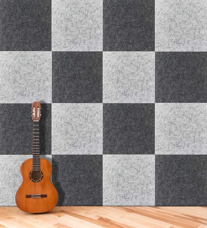 BXI Thickened Sound Absorbing Panels - 12 Pack 12 X 12 X 0.5 Inches Dense Acoustic Panels, Echo Noise Reducing Sound Panels, Tackable Studio Panels for Wall and Ceiling Acoustic Treatment