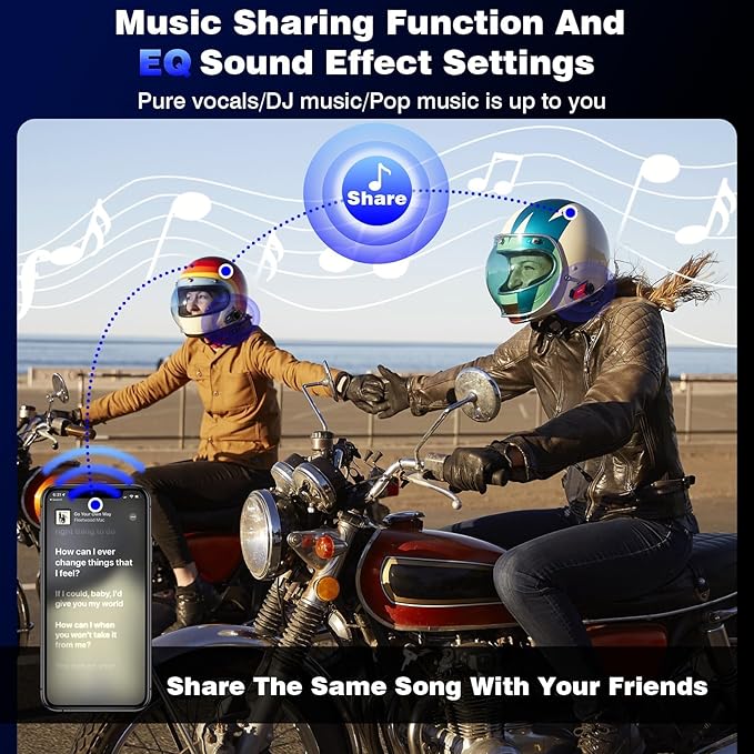 ZOVTIX Motorcycle Helmet Headset Support 8 Riders Group Intercom Communication System Speakers with Music Sharing/HiFi Sound/3 EQ Music Modes/Noise Cancellation/IP67/FM Radio/Wake up Siri - 1 Pack
