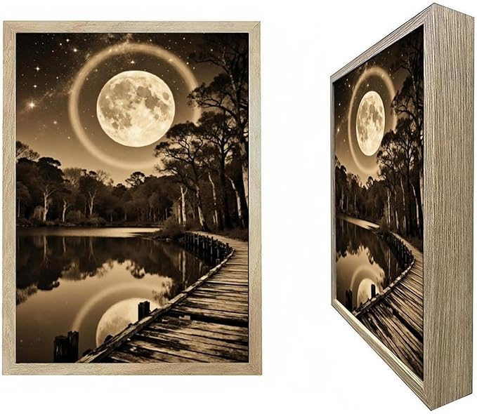 URVIP LED Glowing Photo Frame, 3D Starry-Sky Blue Moon Wall Art, 9x12 Inches Dimmable Light Up Light Painting for Bedroom, Unique Aesthetic Decor, Great Birthday Gift for Women Men
