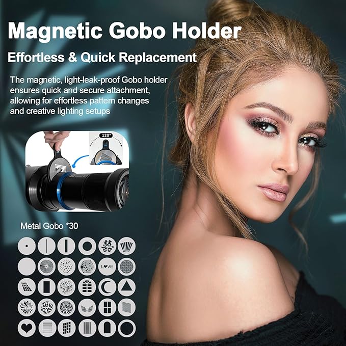 Bussi MG06 Max Bowens Mount Snoot with 40 Gobos, 36° Lens Optical Snoot Spotlight for Photography Video Shape Light Studio, GOBO Light, (Extended Bowens Mount)