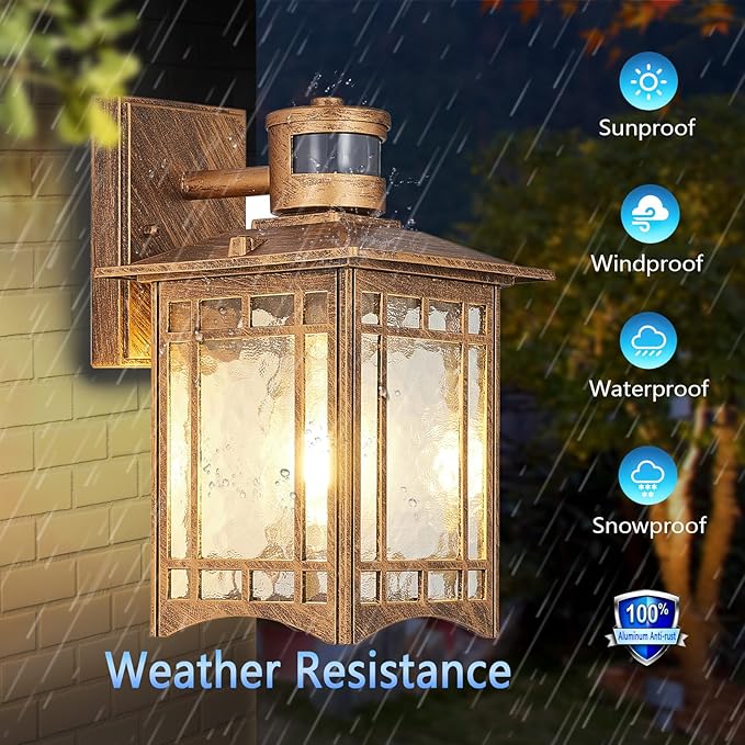 XANGQAN Brown Motion Sensor Outdoor Lights Wall Mount - Dusk to Dawn Exterior Light Fixture for Outside House Porch Patio Garage - Waterproof Lantern with Yard Front Motion Detector