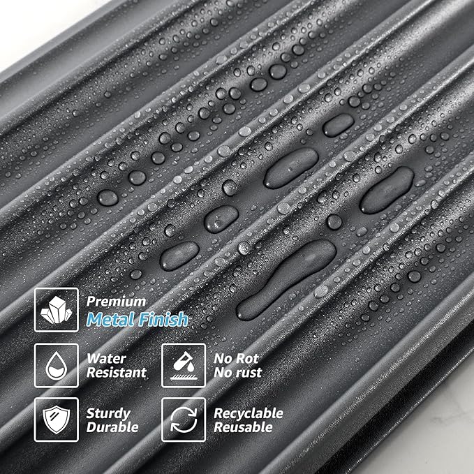 Art3dwallpanels Slat Wall Paneling, 104'' x 6.3'' Glossy Metal Finish WPC Soundproof 3D Wall Panels for Interior Wall Decor, 8 Pack Wavy Grain Panel Wall Slats, Metallic Silver Dark Gray
