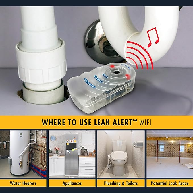 Zircon Leak Alert WiFi- 2 Pack - Smart Electronic Water Detector Alarm with Email, Audio and Visual Alerts - Batteries Included, (72336) White