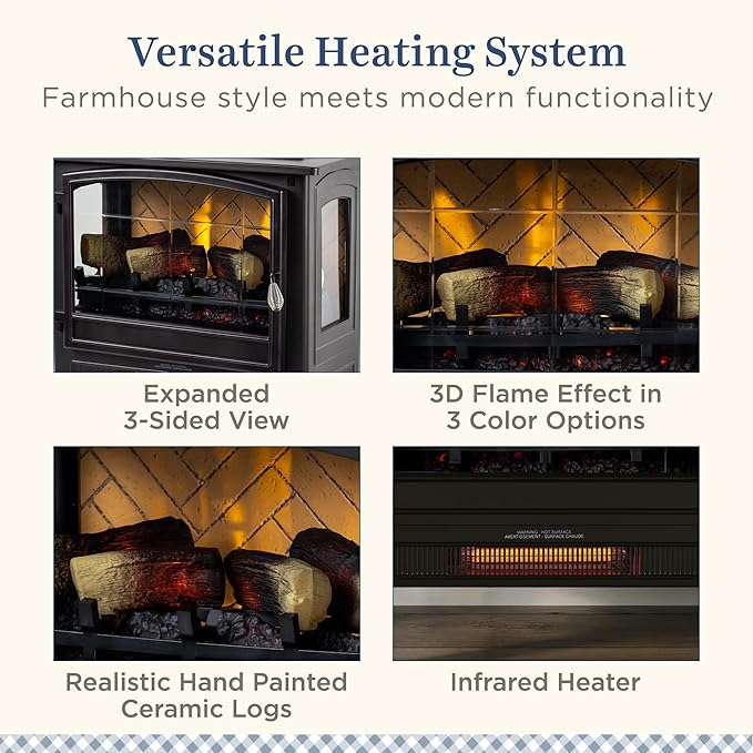 Country Living Infrared Freestanding Electric Fireplace Stove Heater in Bronze | Multiple Flame Colors, Metal Design with Faux Wooden Logs | Alexa/WiFi Enabled - Remote Included