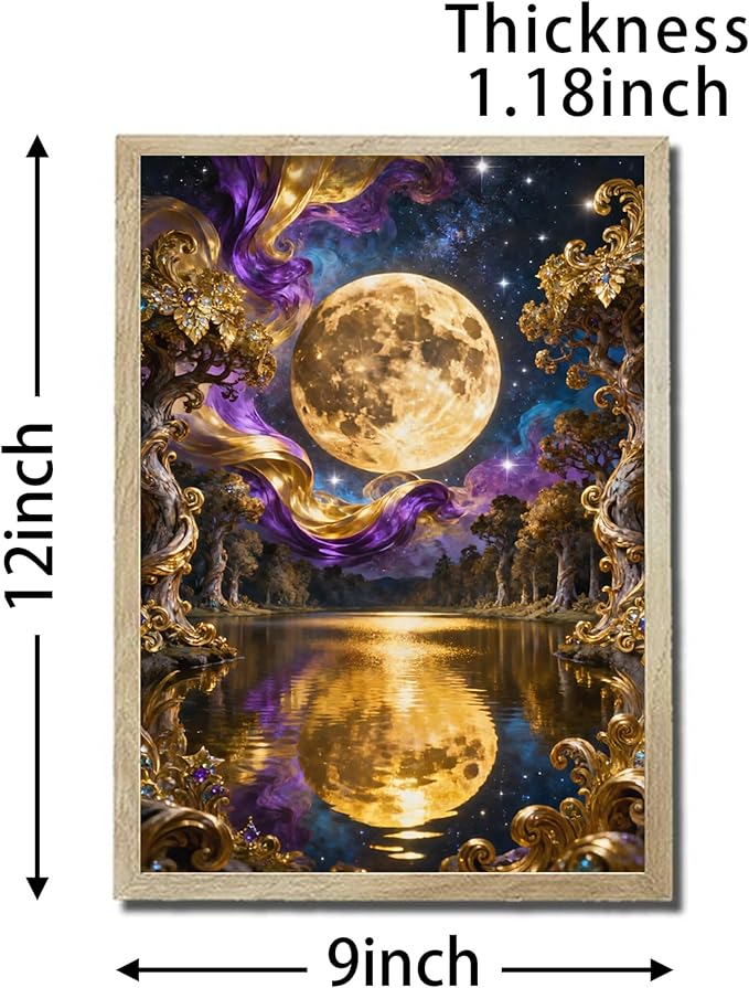 URVIP LED Glowing Photo Frame, 3D Starry-Sky Blue Moon Wall Art, 9x12 Inches Dimmable Light Up Light Painting for Bedroom, Unique Aesthetic Decor, Great Birthday Gift for Women Men