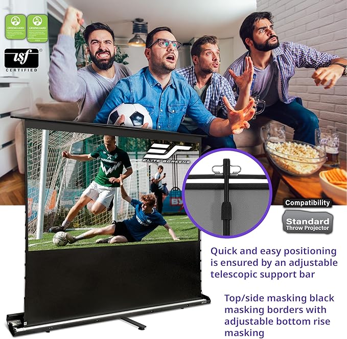 Elite Screens ezCinema Tab-Tension CineGrey 4D, 116-inch 16:9, Manual Floor Pull Up ISF Ceiling Ambient Light Rejecting, Portable Home Office Classroom Projector Screen with Carrying Bag, FT116UH-C4D